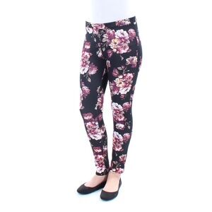 Bar III Black Floral Skinny Casual Pants